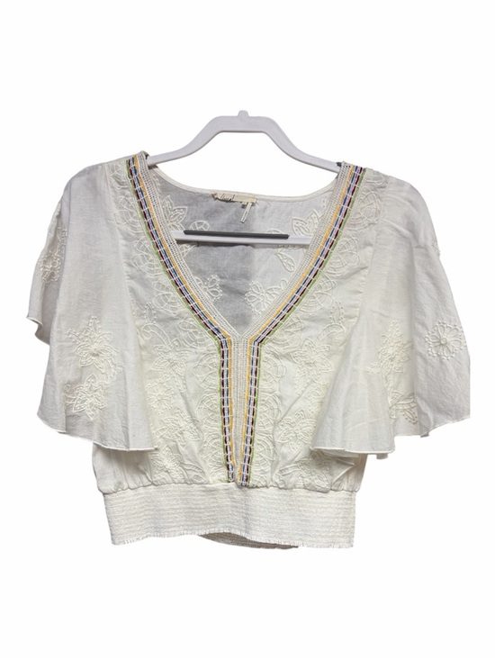 Floreat Tops - Embroidered Floreat Flutter-Sleeve V-Neck Top - White